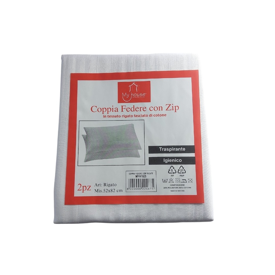 Coppia federe Myhouse Rigate con zip per Hotel e Beb