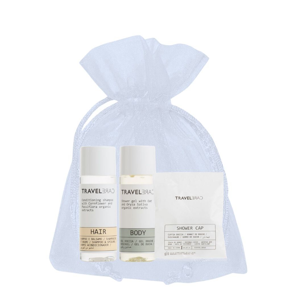 50 Kit di Benvenuto in Sacchetto di Organza - Linea Travelcare (Cod. KITTRP30STRBTRC01)