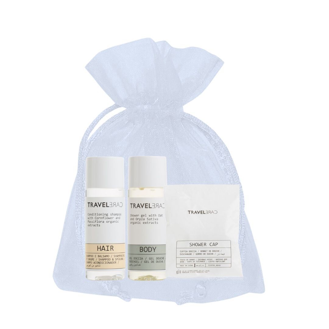 50 Kit di Benvenuto in Sacchetto di Organza - Linea Travelcare (Cod. KITTRP30STRBTRC01)