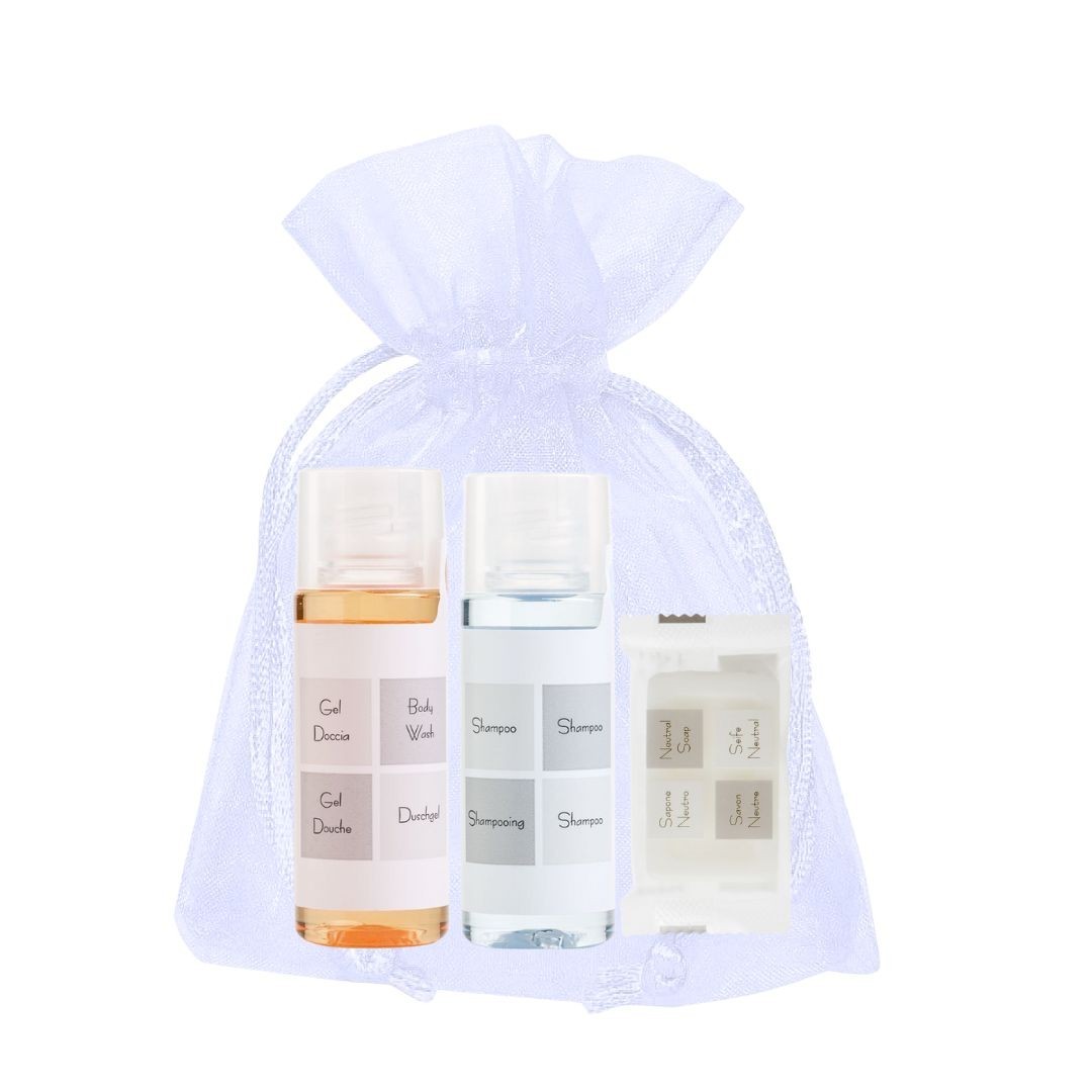 50 Kit di Benvenuto in Sacchetto di Organza - Linea Neutra (Cod. KITP30BP30S12N)