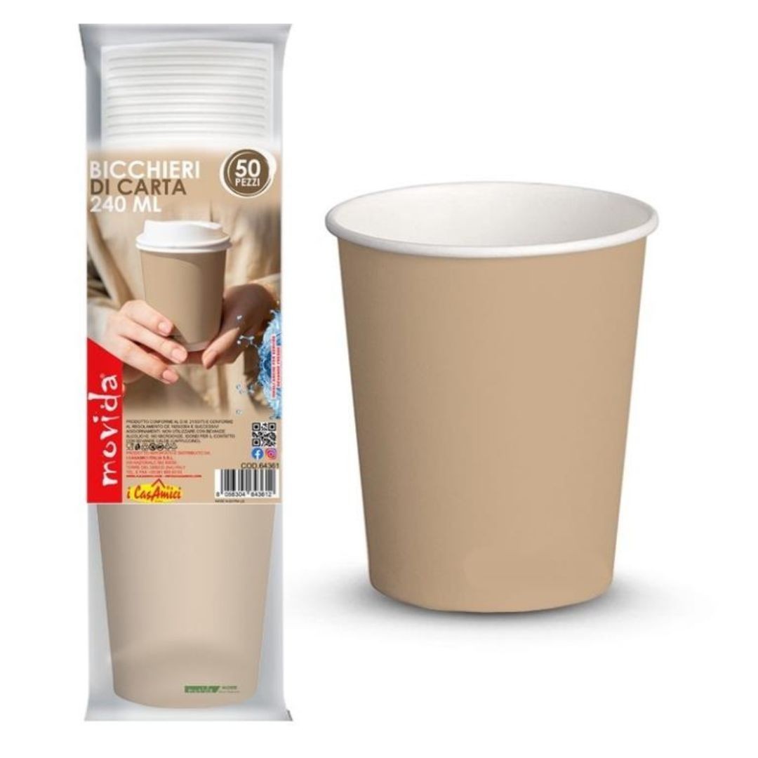 Set 50 Pezzi Bicchieri Acqua Monouso in Carta Bio 250 ml