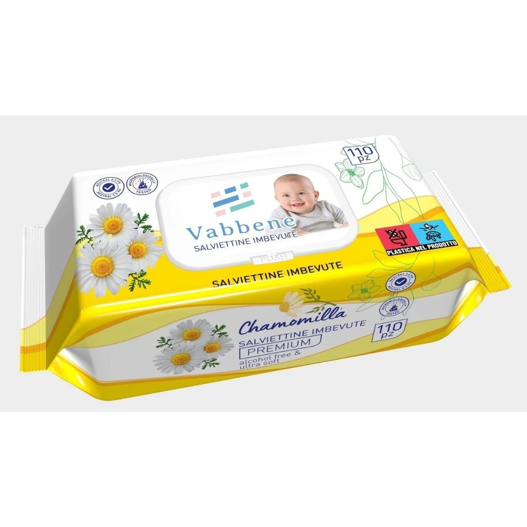 Salviette, salviette Neonato camomiIla imbevute Bimbi Cambio Detergenti 5 pz