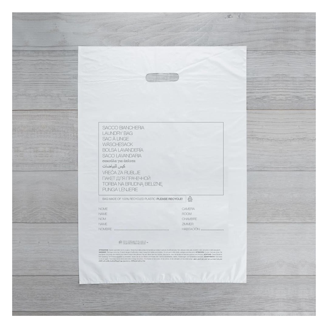Sacchetti per la biancheria 60x40cm in PE 100% riciclato Linea No Logo G06_EN